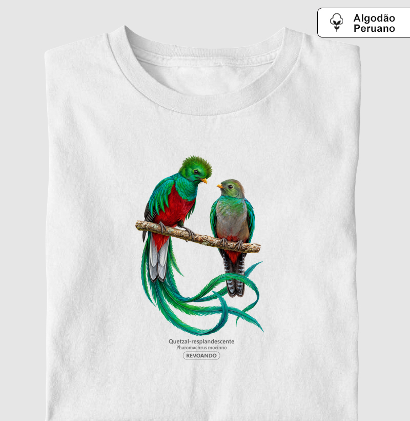Traços Alados - Quetzal-resplandescente - Algodão Peruano - Camiseta Algodão Peruano