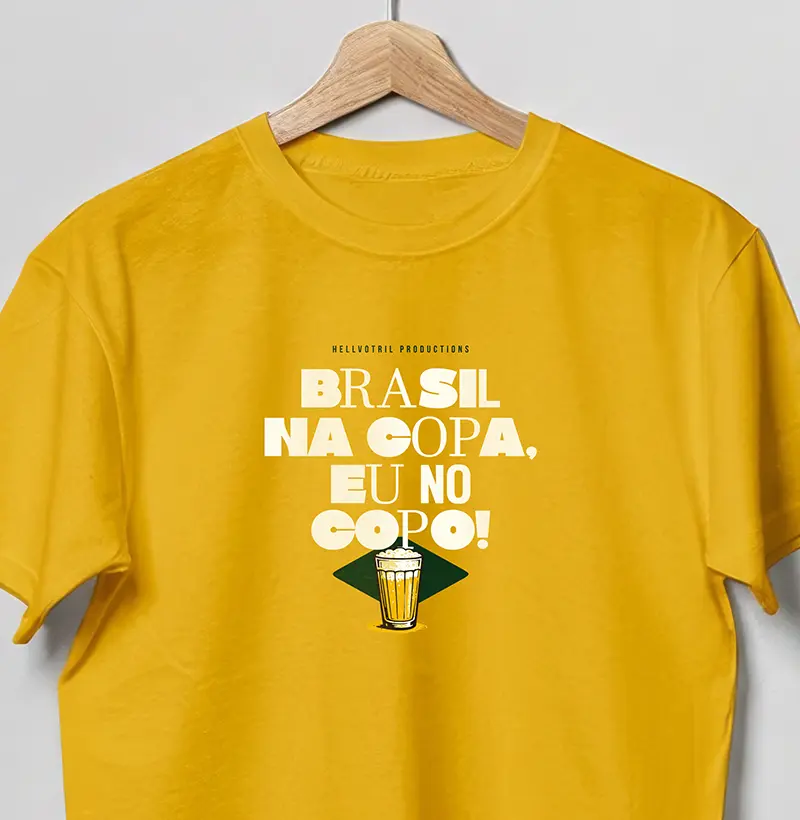 Camiseta Brasil na Copa Eu no Copo