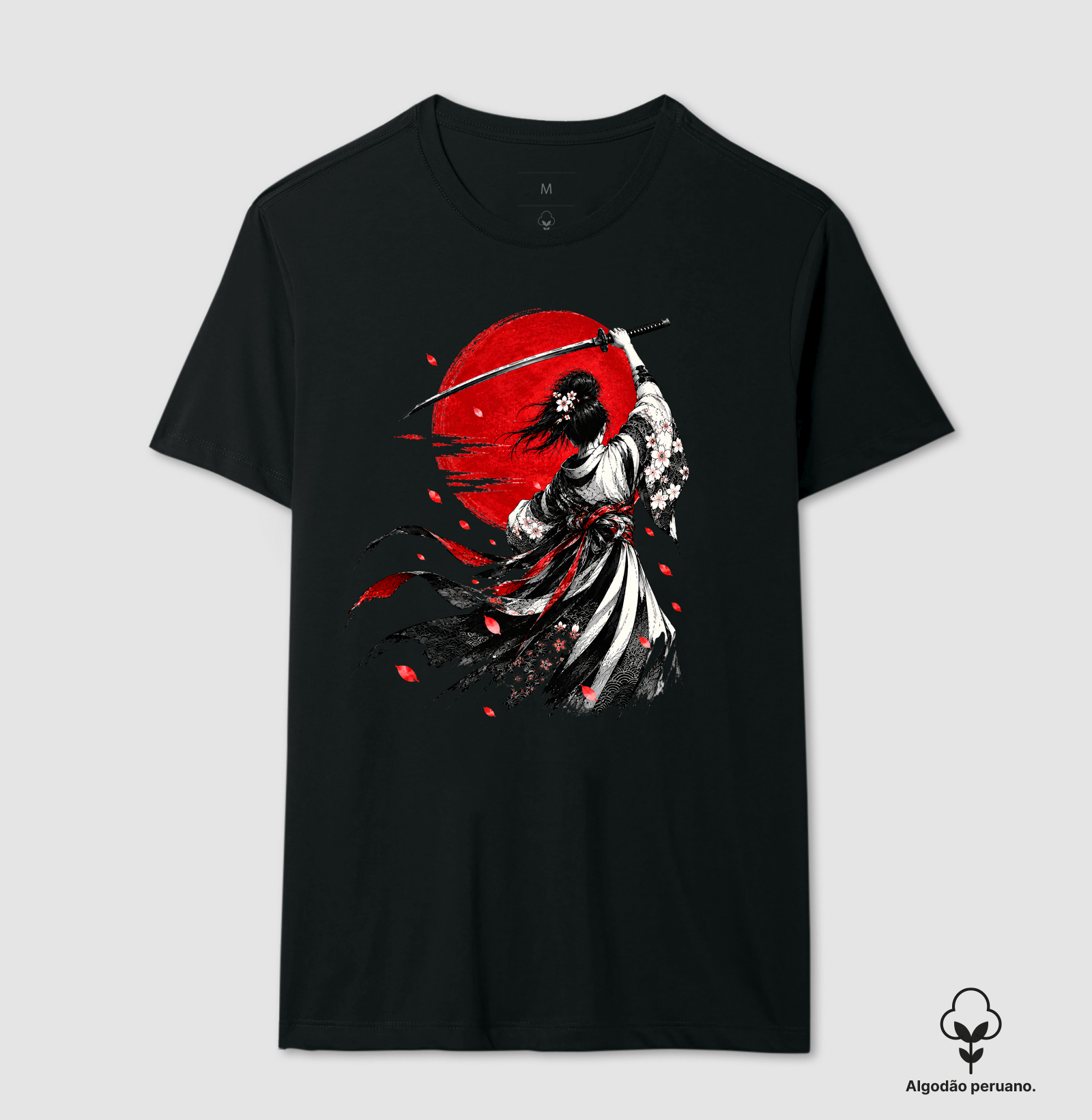 Guerreira — A Katana e a Flor - Camiseta Algodão Peruano