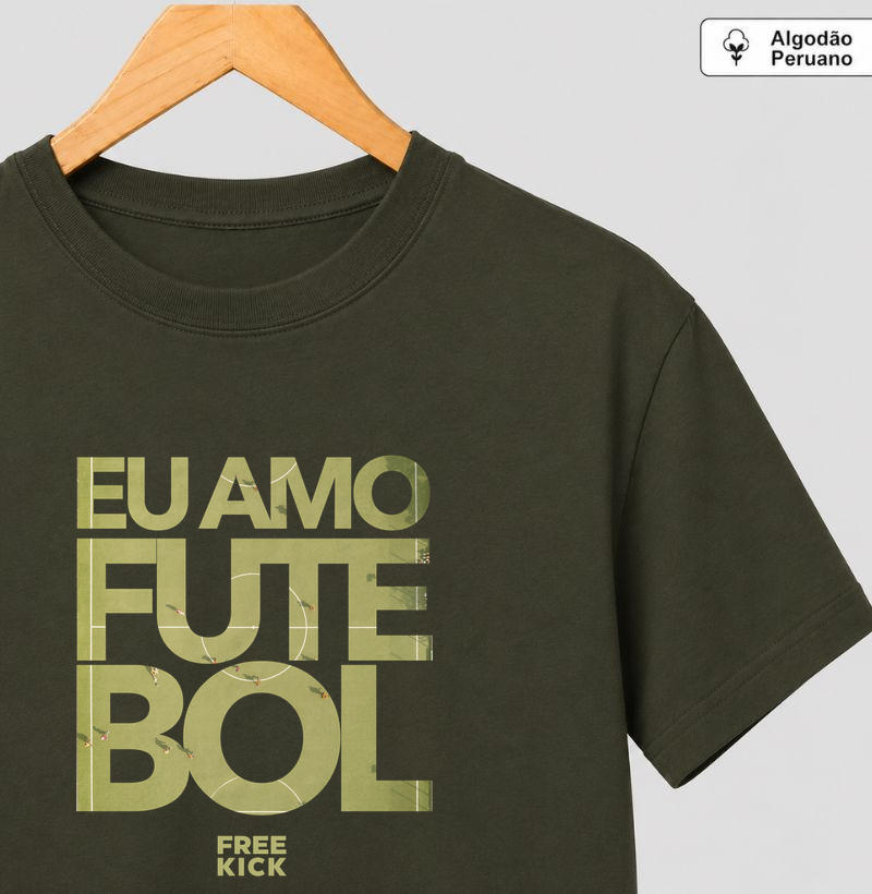 CAMISETA ALGODÃO PERUANO FREE KICK EU AMO FUTEBOL