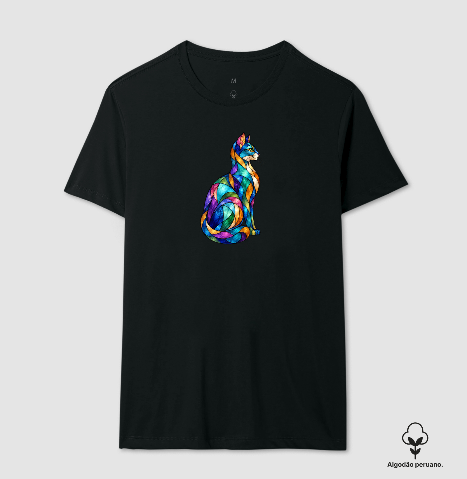 Gato em Vitral - Camiseta Algodão Peruano