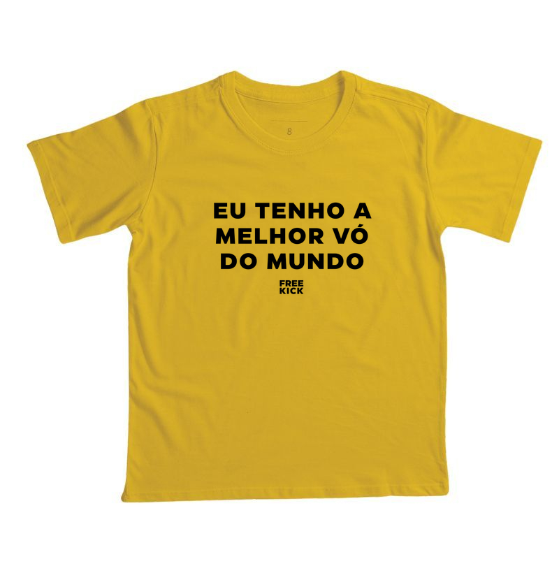 CAMISETA INFANTIL FREE KICK EU TENHO A MELHOR VÓ DO MUNDO