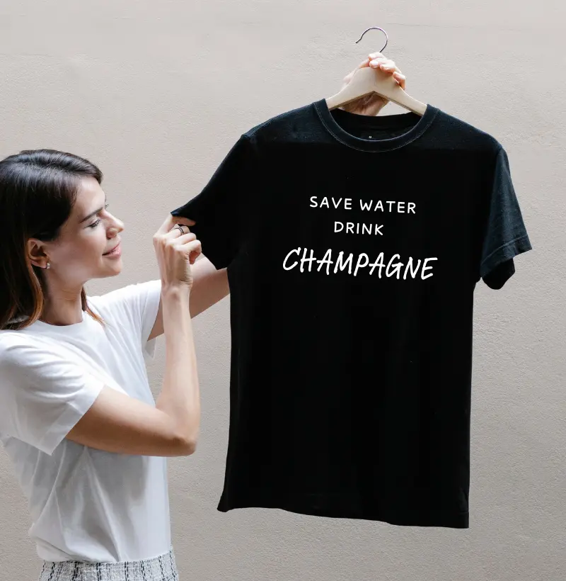 T-Shirt Wineaholic Lovers "SAVE WATER DRINK CHAMPAGNE"
