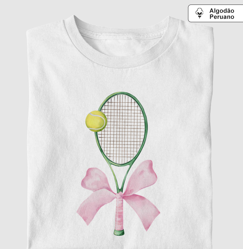 Raquete com Laço Rosa - Camiseta Algodão Peruano