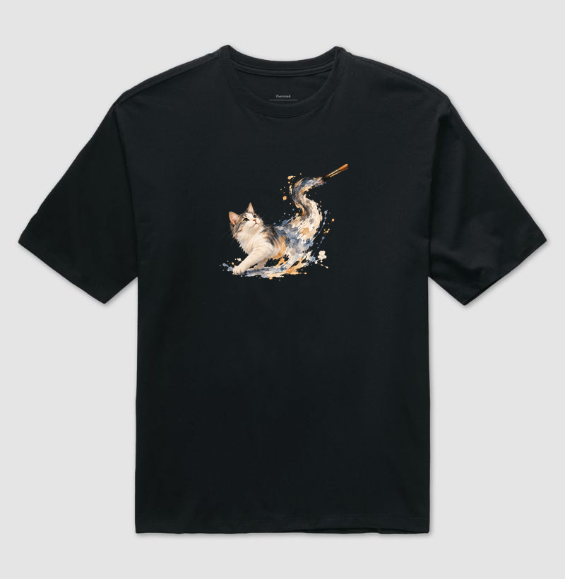 Gato em Aquarela - Camiseta Oversized