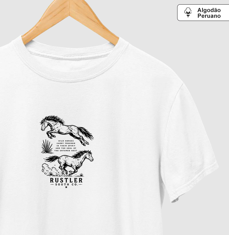 Camiseta Country Algodão Peruano Masculina e Feminina Rustler Wild Horses