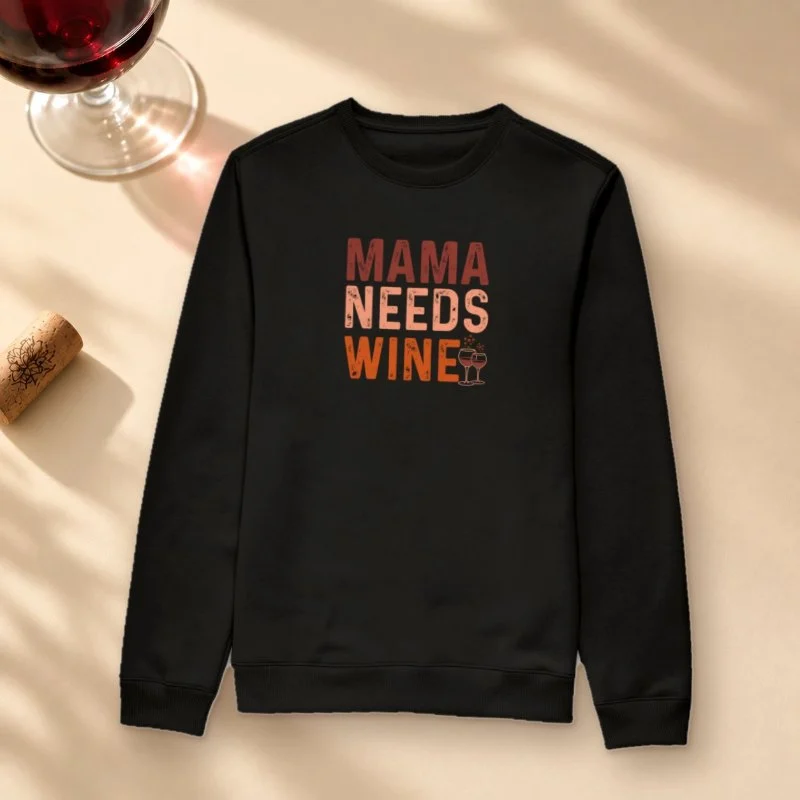 Camiseta Mama Needs Wine - Suéter Moletom