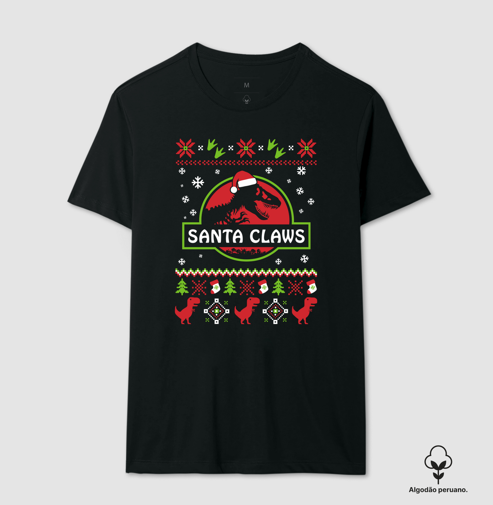 Santa Claws — T-Rex de Natal - Camiseta Algodão Peruano