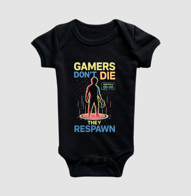 Camiseta Gamer “Gamers Don’t Die – They Respawn” | Pixel Art Glitch Estética Neon | ManaMoney