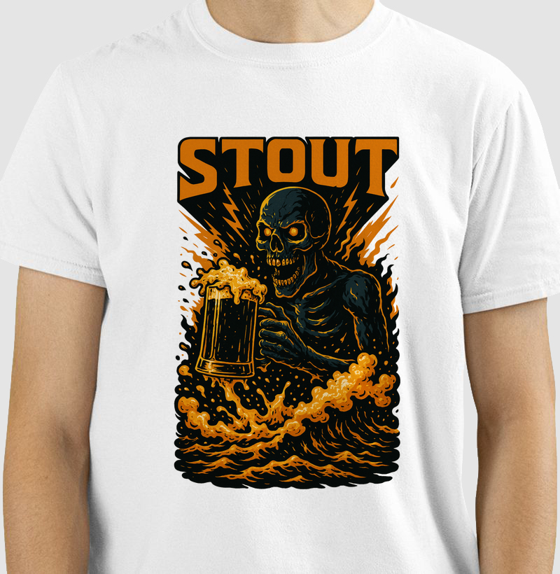 Camiseta Stout Skull Flame Estampa Dark Cerveja Artesanal