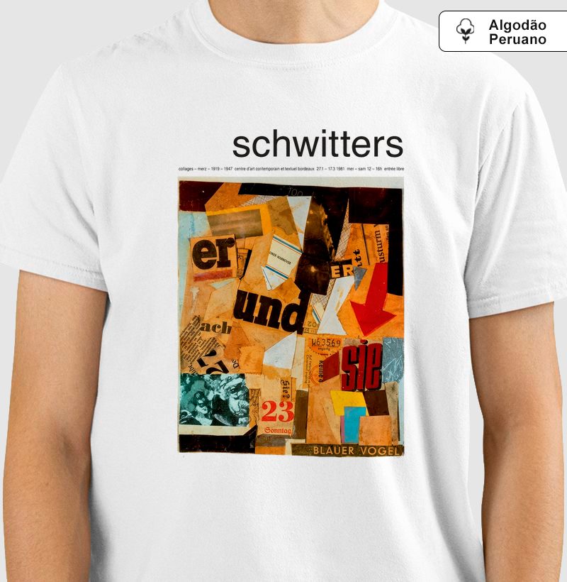 Camiseta Kurt Schwitters – Blauer Vogel | Colagem Merz em Algodão Peruano Tanguis