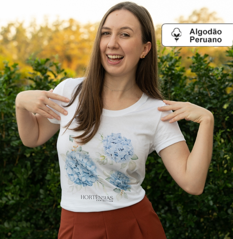 T-shirt Hortênsias - Algodão Peruano