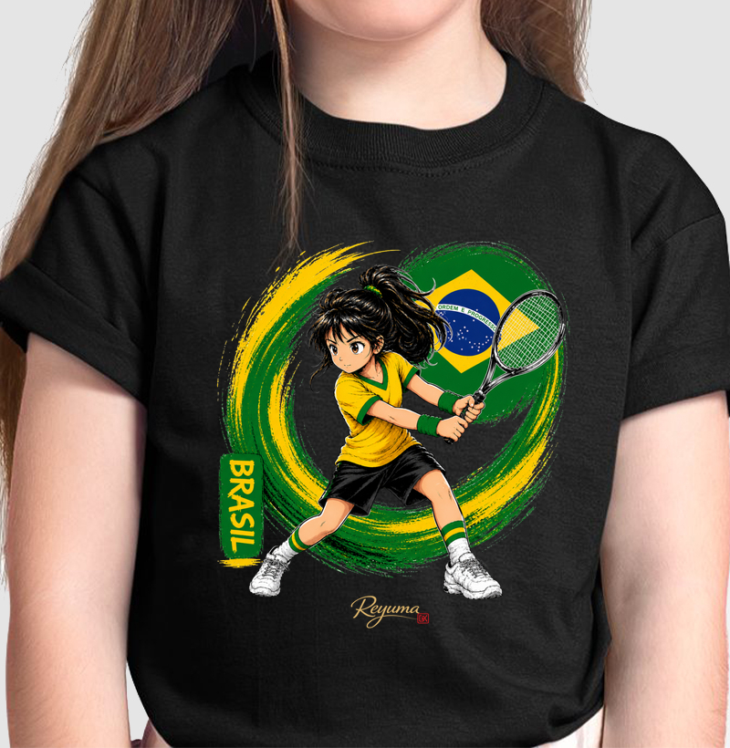 Camiseta Infantil, Menina, Juvenil Tênis "Mini Tênista BR" - Algodão 100%