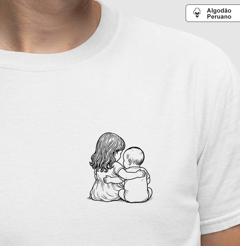 Abraço - menina 3 anos cachinhos com bebê menino 6 meses (algodão peruano)