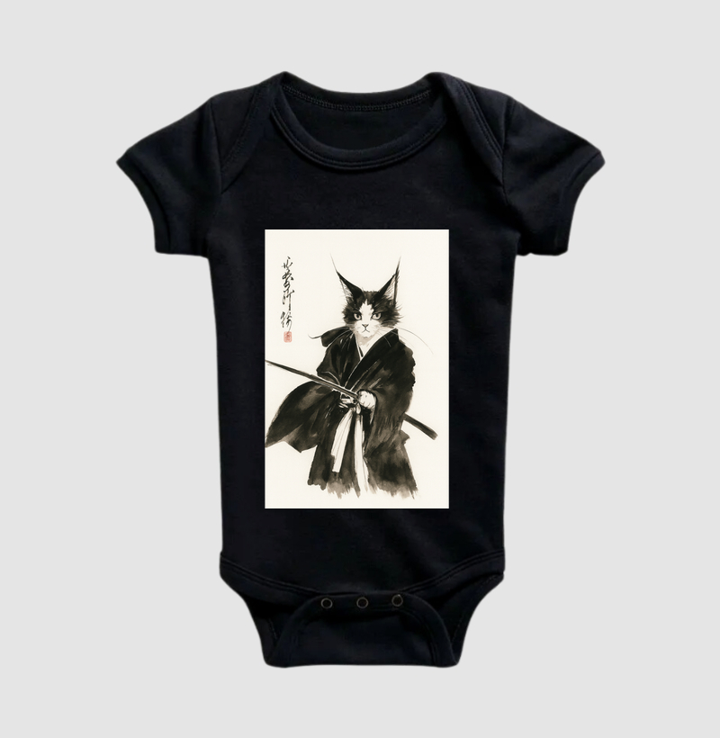 Camiseta Samurai Cat, Unissex com tingimento especial, perfeita para amantes de gatos — Presente único, estilo anime, moda divertida.
