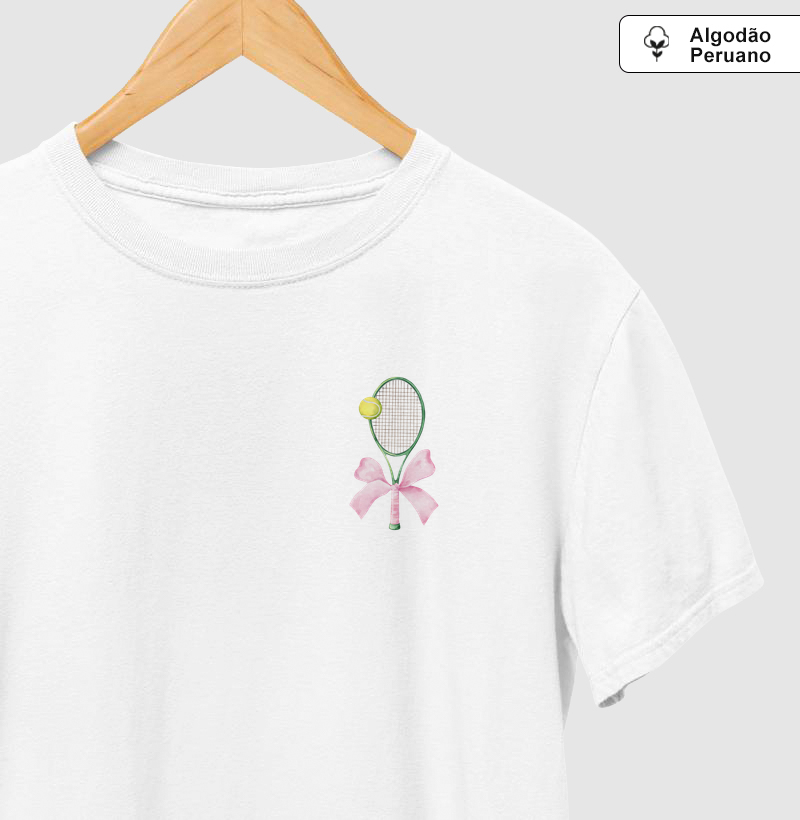 Raquete com Laço Rosa Pocket - Camiseta Algodão Peruano