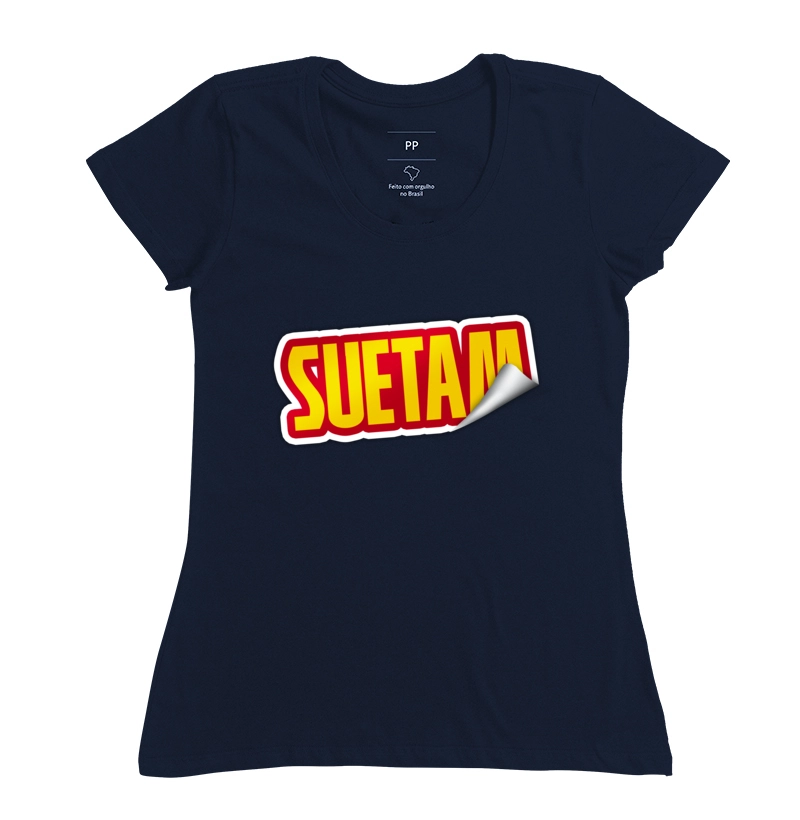 CAMISETA FEMININA ADESIVO SOLTANDO SUETAM