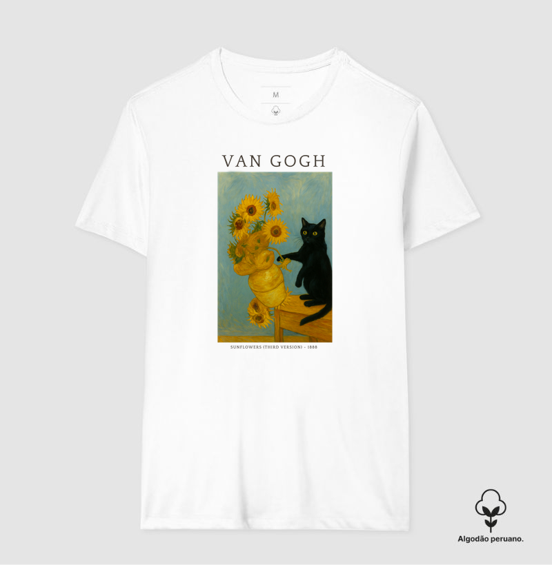 Camiseta Sunflowers & Gato – Van Gogh Reimaginado