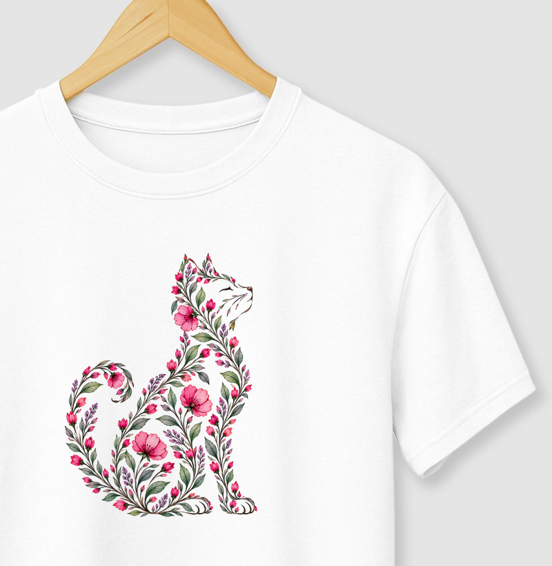 Gato em Flores - Camiseta
