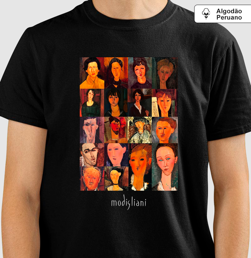 Camiseta Premium Algodão Tanguis Pintura Clássica Mosaico Modigliani