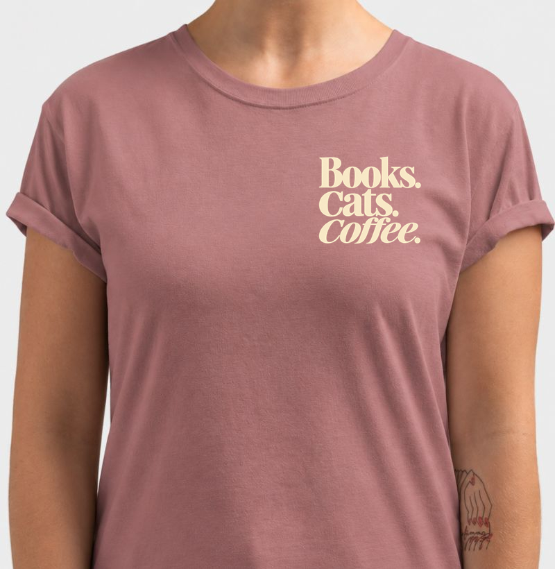 books, cats, coffee - Camiseta
