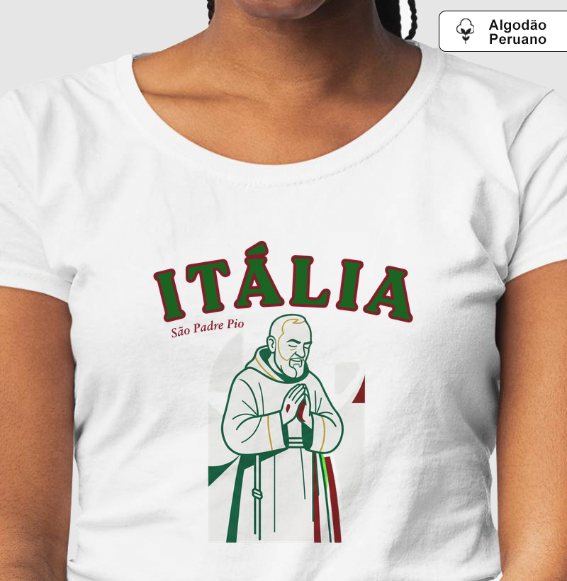 Camiseta Algodão Peruano Itália São Padre Pio