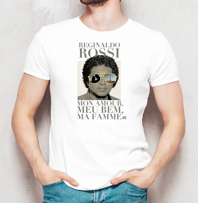 Camiseta Masculina "Mon Amour, Meu Bem, Ma Famme" Branca/Cinza