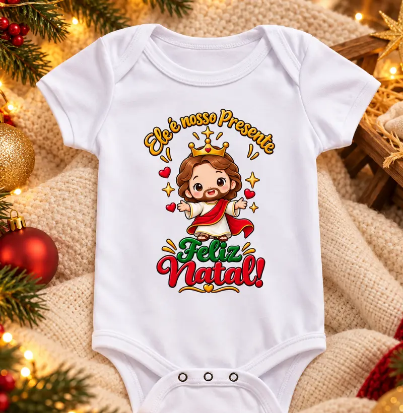 Ele é Nosso Presente | Feliz Natal Baby - Body Infantil