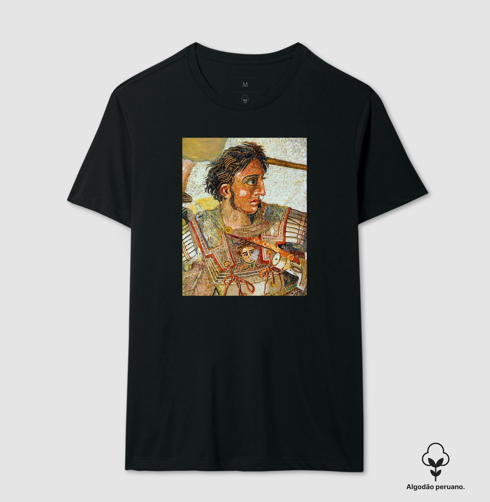Alexandre, o Grande — Mosaico de Pompeia - Camiseta Algodão Peruano
