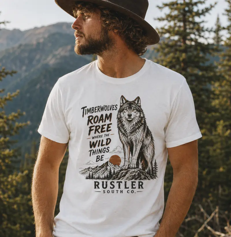 Camiseta Country Masculina e Feminina Timberwolves Roam Free Rustler South Co.