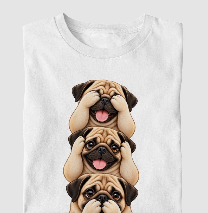 Ver, ouvir e falar versão Pug - Camiseta Infantil