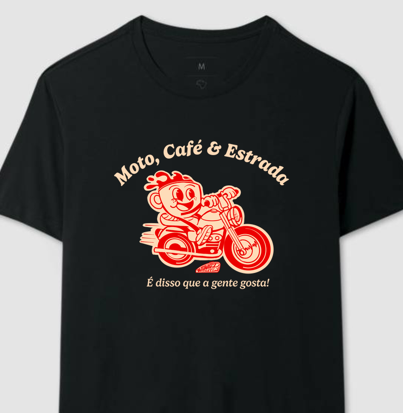 Camiseta moto café e estrada retrô