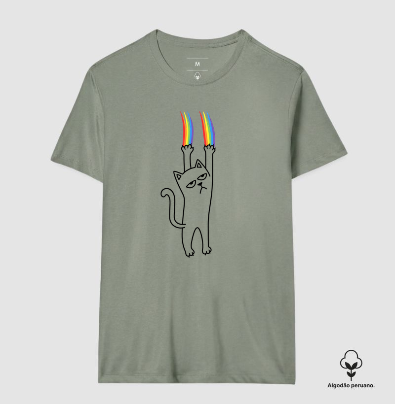 Rainbow Cat — LGBT, Orgulho Gay, Gato Queer, Humor | Ô Bicha! - Camiseta Algodão Peruano