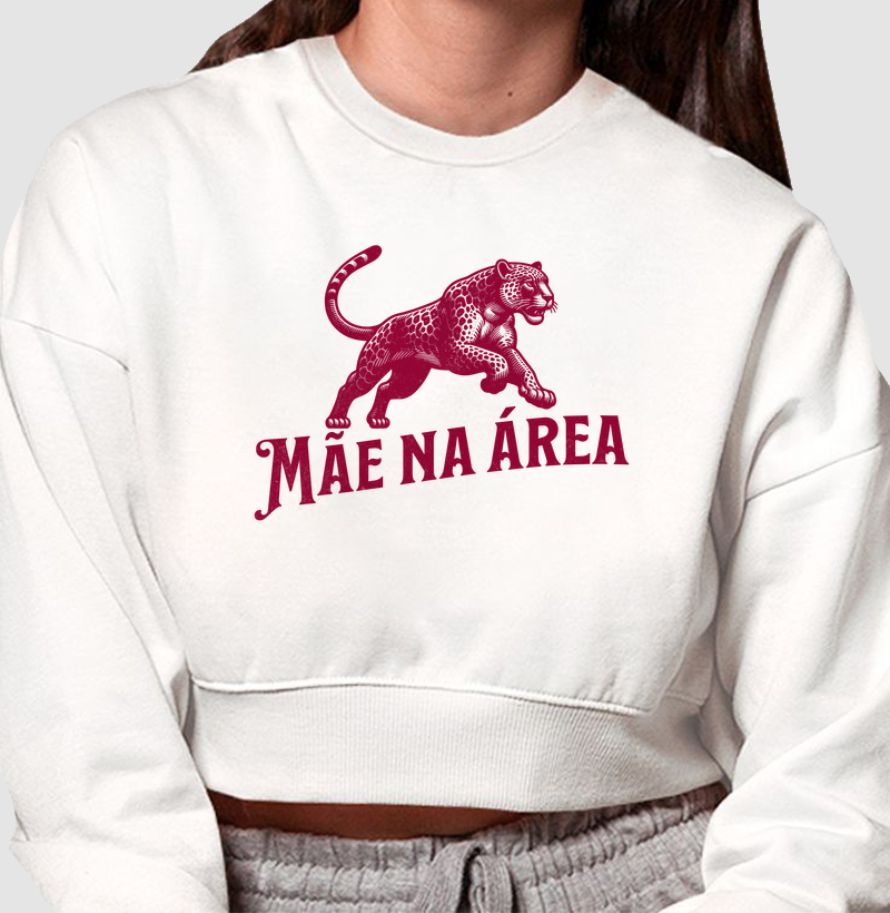 Moletom cropped Mãe na Área - Algodão Premium - ilustração vinho