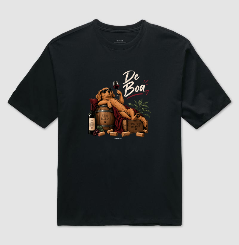 Camiseta Oversized “De Boa” Cachorro com Vinho – Lifestyle Relax