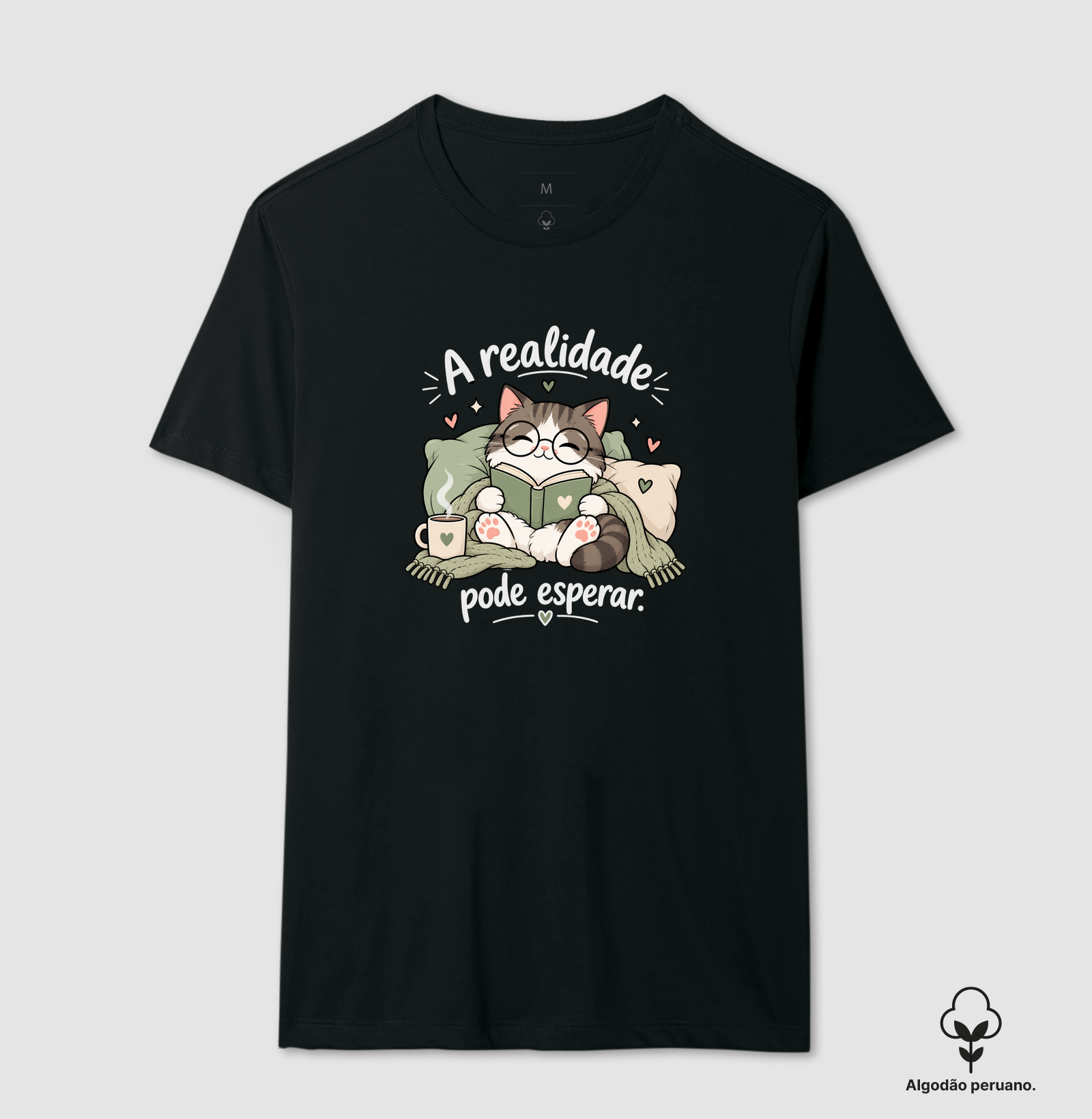 A Realidade Pode Esperar — Cat Reader - Camiseta Algodão Peruano