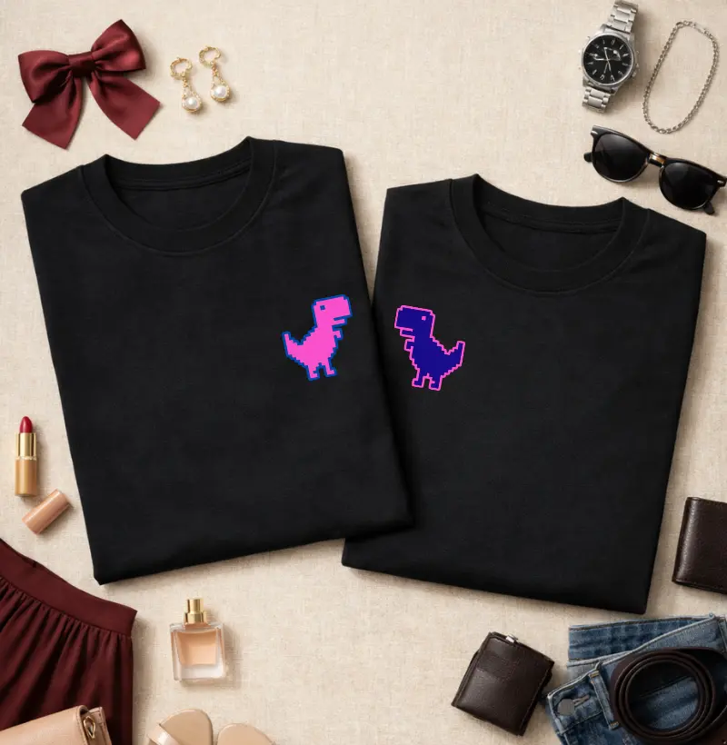 Camiseta Casal “Dino Pixel Rosa” #194