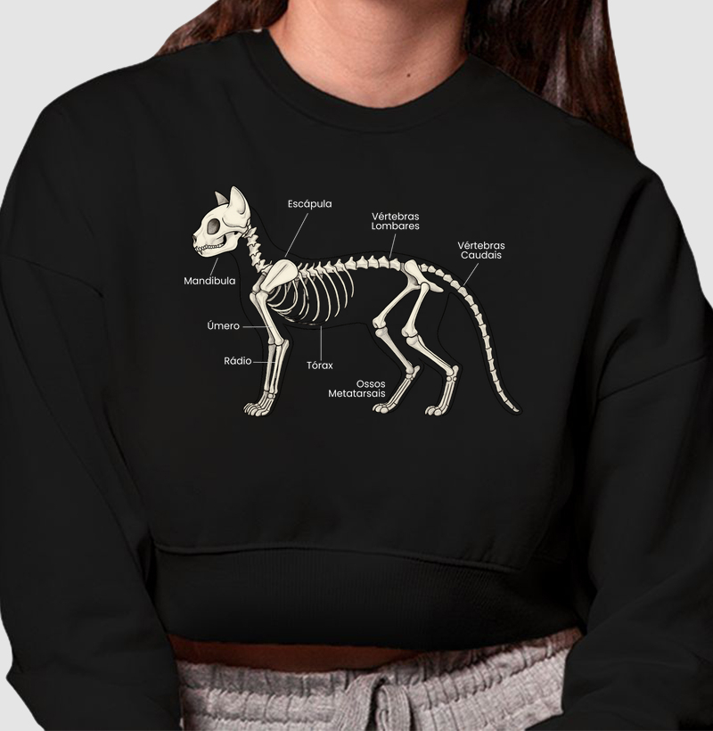 Gatinho Esqueleto (Cropped Moletom)