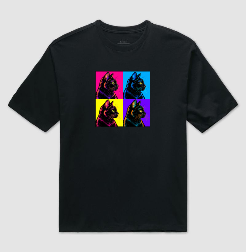 Gato Preto Pop Art - Camiseta Oversized