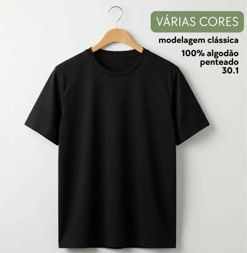 Camiseta Clássica Sem Estampa - Algodão Penteado 30.1