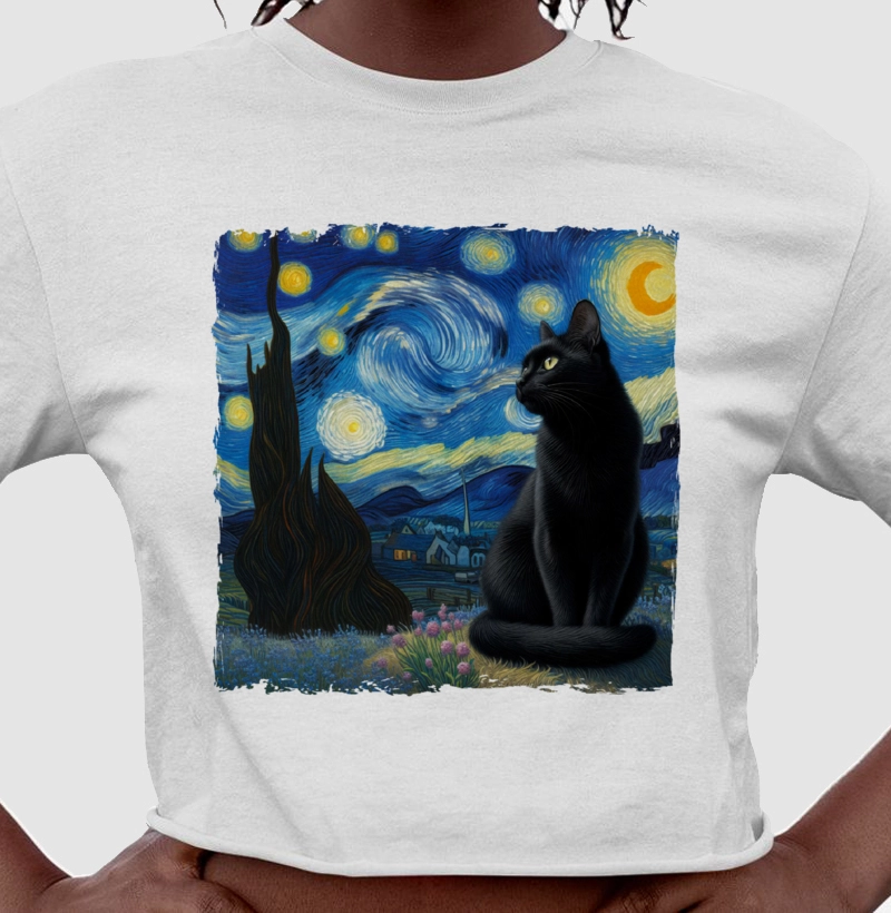 Gato Preto em Noite Estrelada