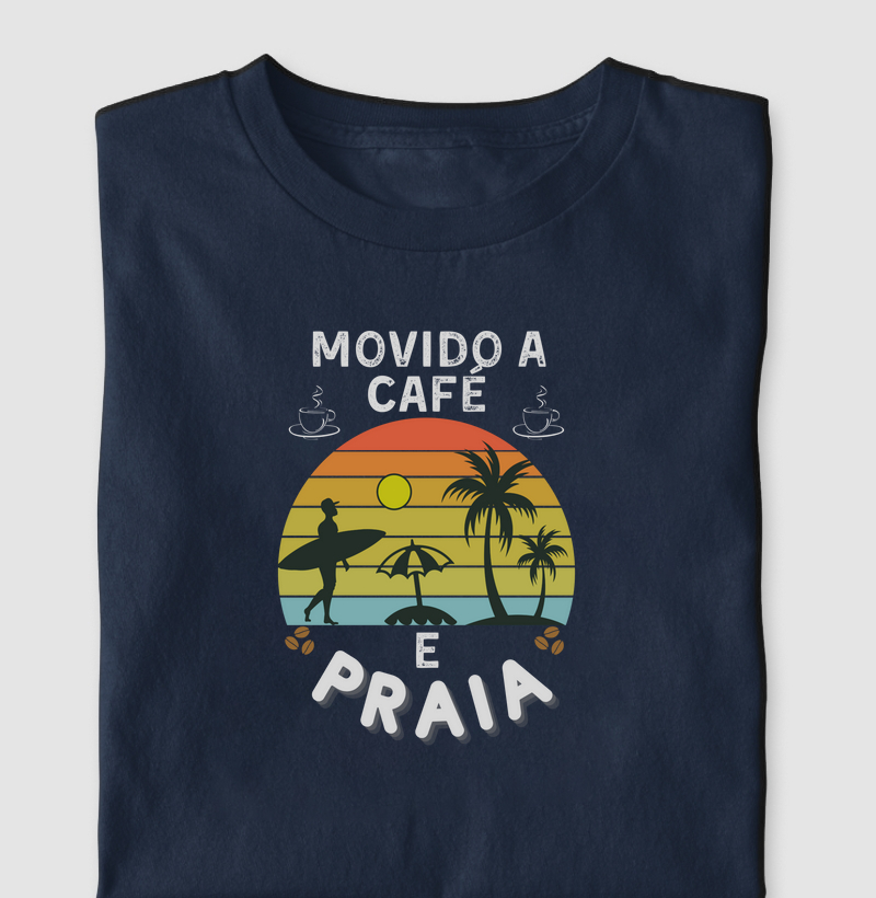 Camiseta Movido a Café e Praia Colorido Algodão Nacional