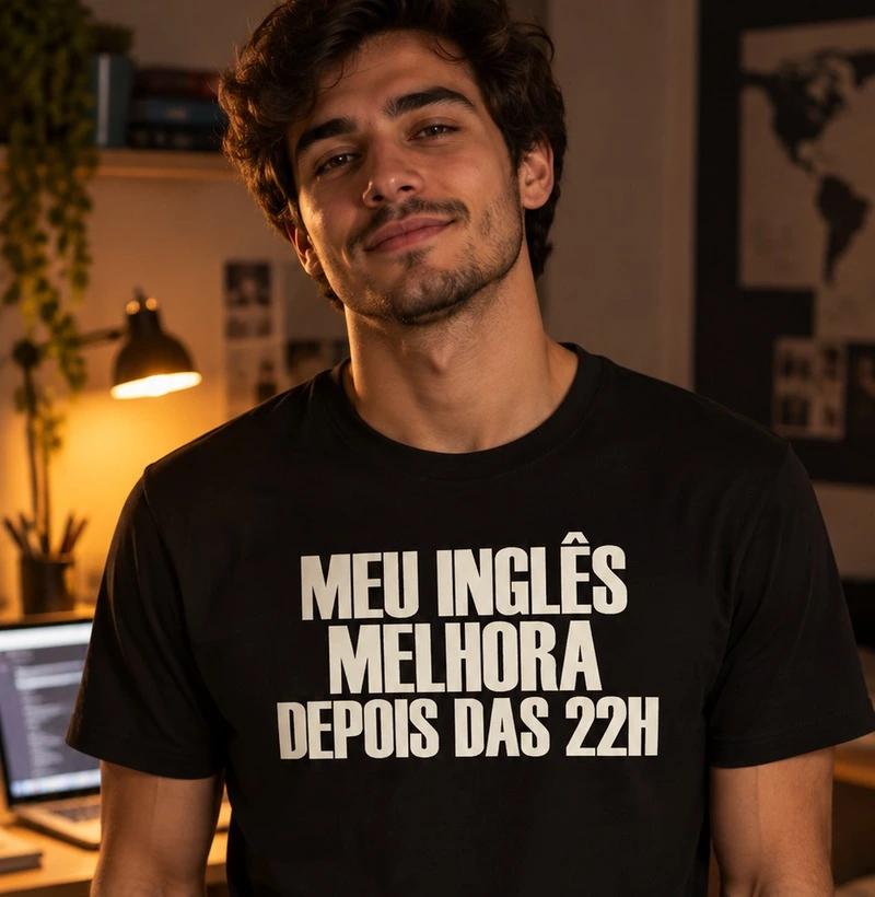 Camiseta Meu Inglês Melhora Depois das 22h