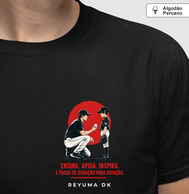 Camiseta Masculina de Algodão Peruano Baseball " Geração em Geração" - Pai e Filho - Camiseta Algodão Peruano