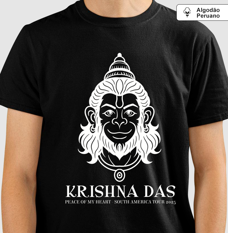 Hanuman Head - Camiseta Algodão Peruano - Estampa Branca