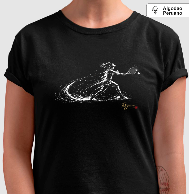 Camiseta Feminina de Algodão Peruano Tênis "Tênis em Movimento"