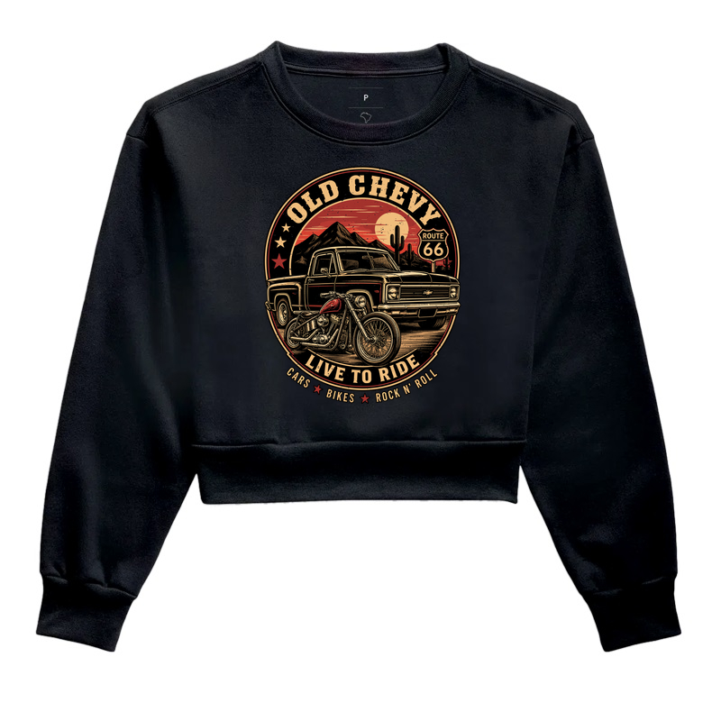 Live to Ride | Steel & Wheels - Old Chevy - Cropped Moletom
