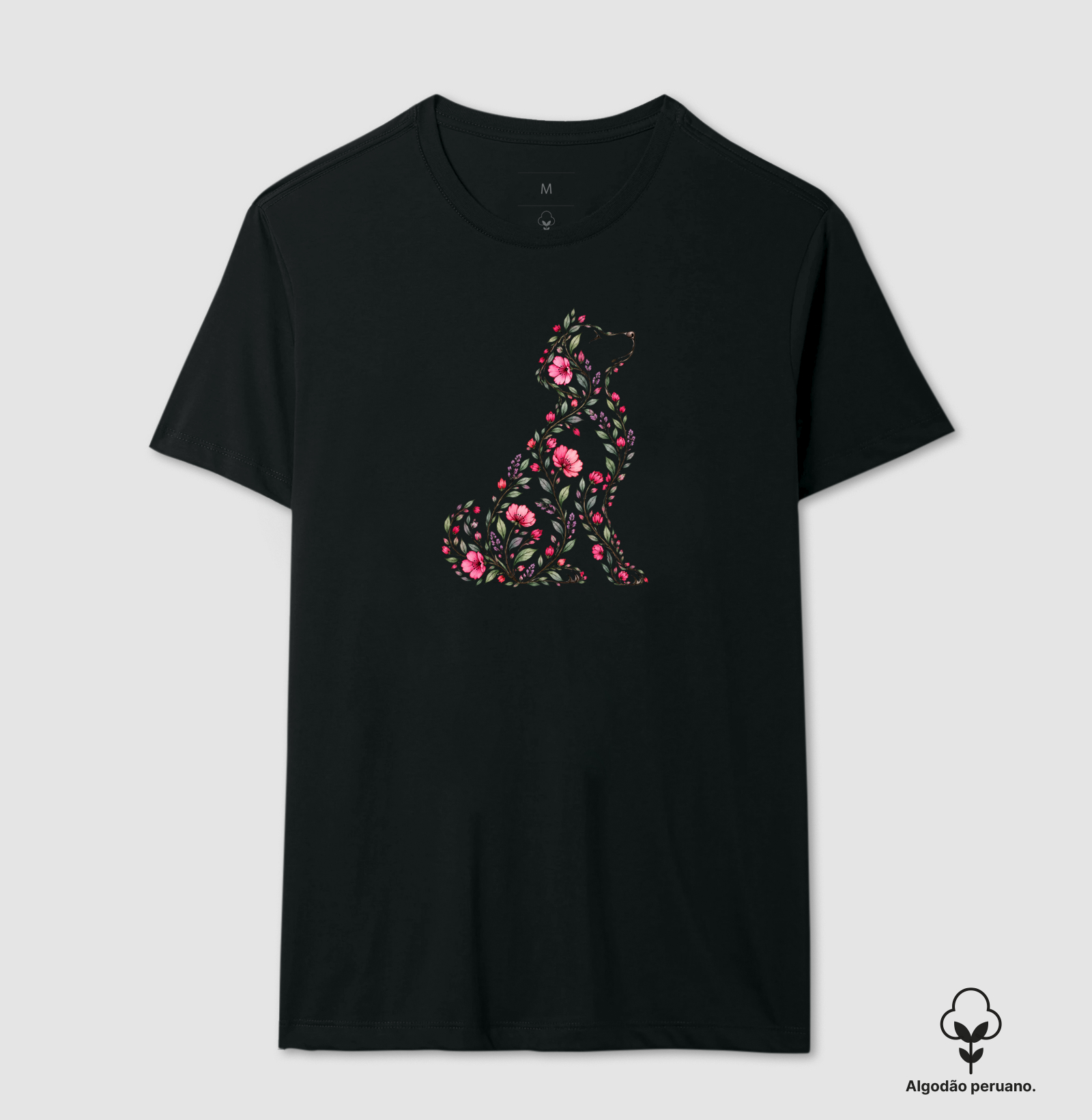 Cachorro em Flores - Camiseta Algodão Peruano