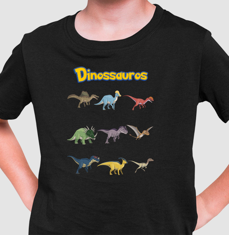 Camisa Algodão Estampada Dinossauros Pokemon Lista Espinossauro Premium Dinoloco