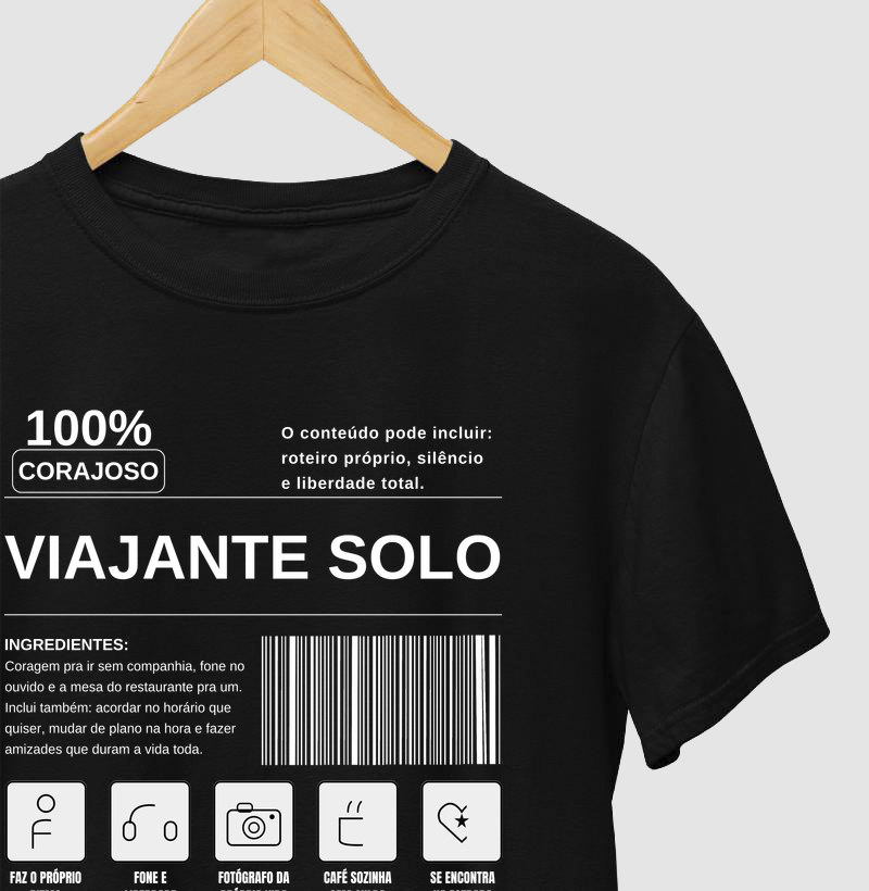 Camiseta Viajante Solo 100% Corajoso | Estampa Solo Travel | Excursionista